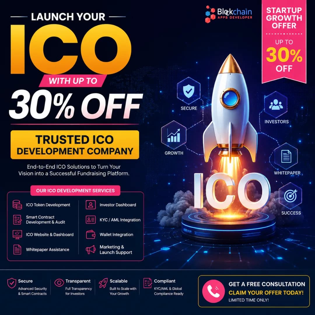 أطلق عملتك الرقمية (ICO) بخصم يصل إلى 30% مع مطوّر ICO موثوق