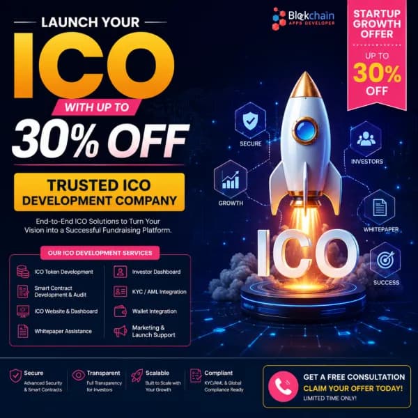أطلق عملتك الرقمية (ICO) بخصم يصل إلى 30% مع مطوّر ICO موثوق