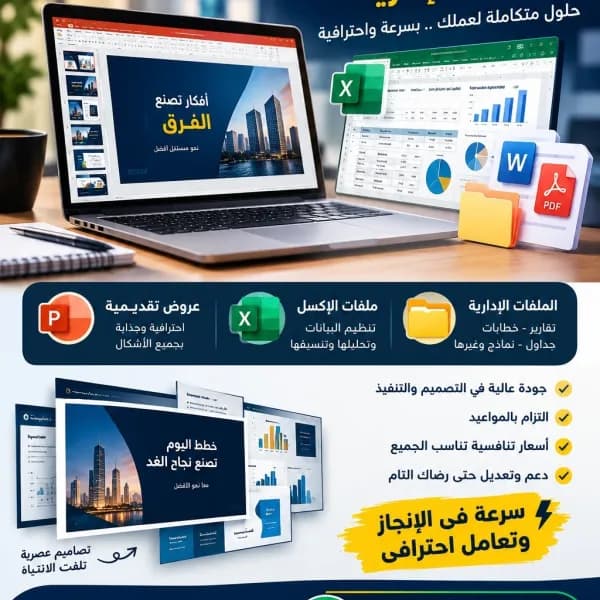 عروض تقديمية و ملفات اكسل احترافية و أعمال إدارية