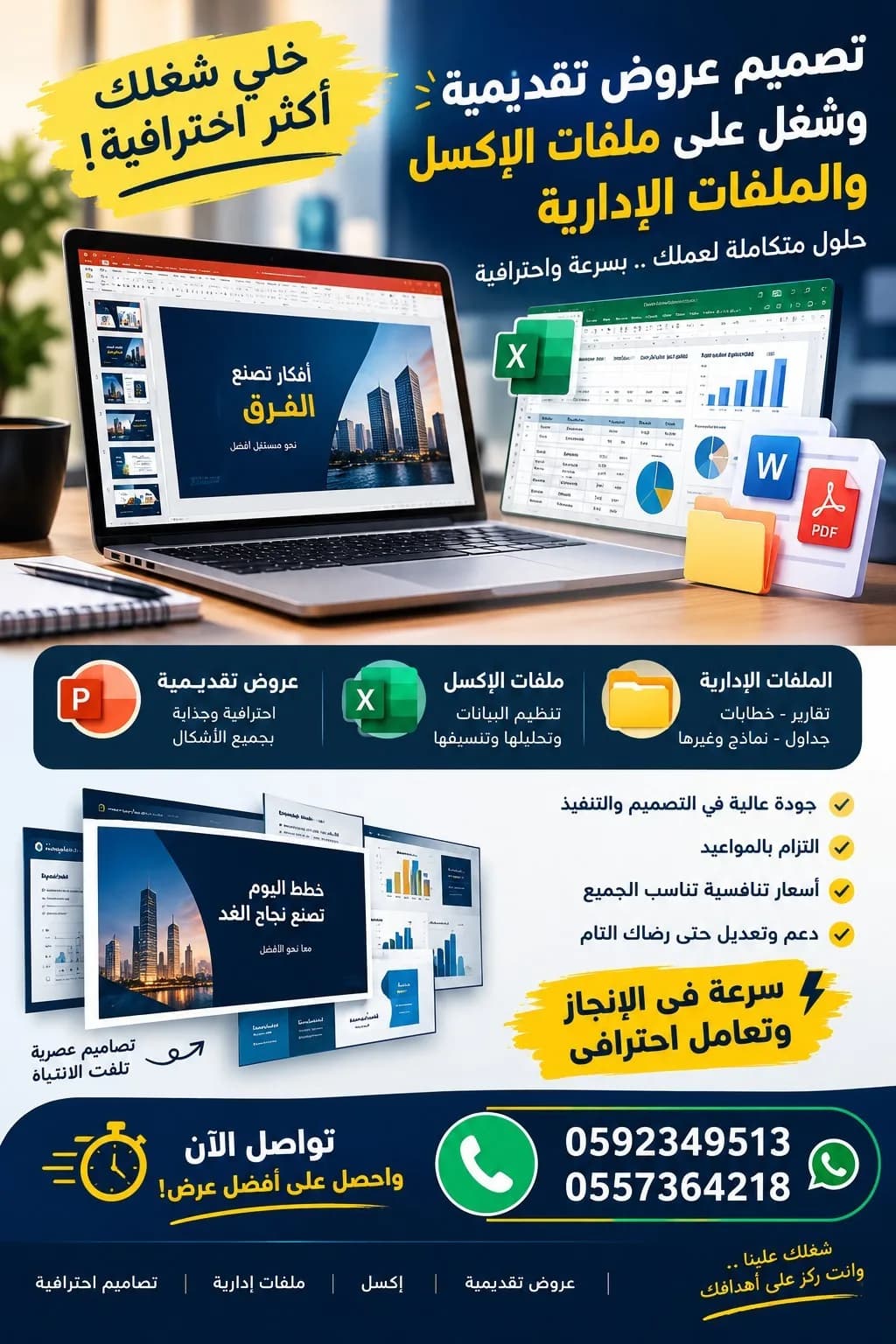 عروض تقديمية و ملفات اكسل احترافية و أعمال إدارية