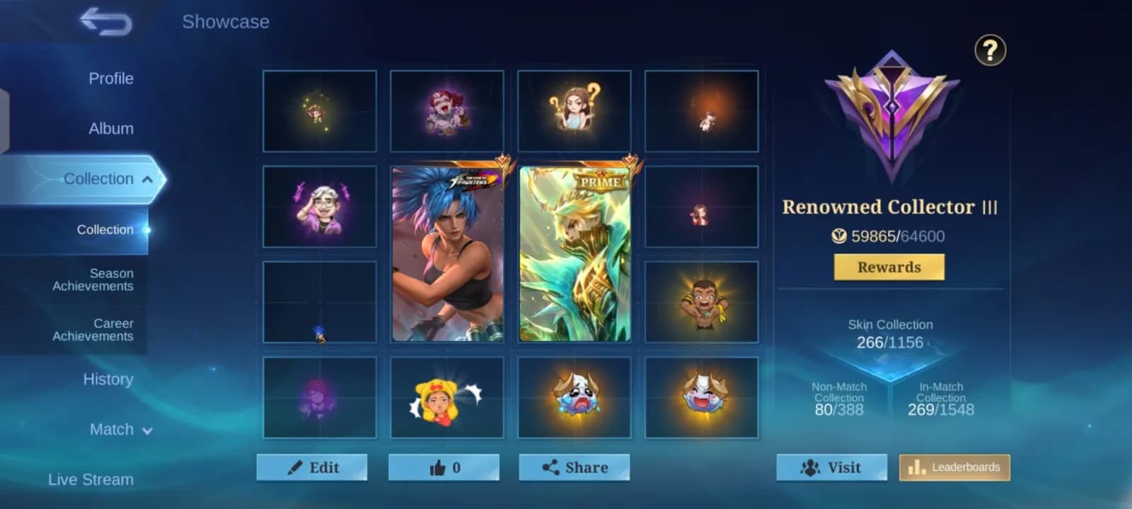 حساب MLBB رتبة Mythical Honor مع 266 سكن